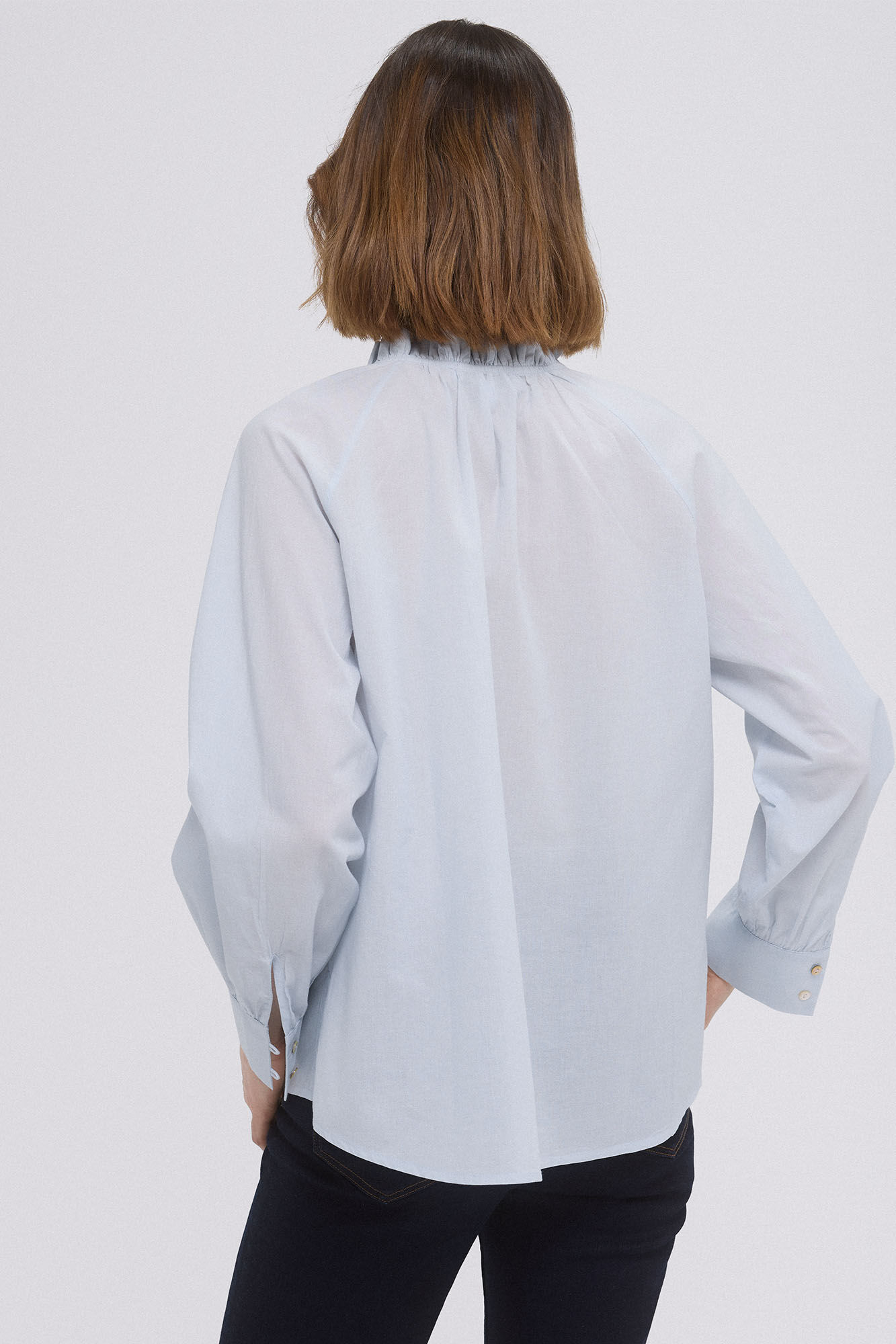 Pedro del Hierro ruffle neck voile blouse Blue