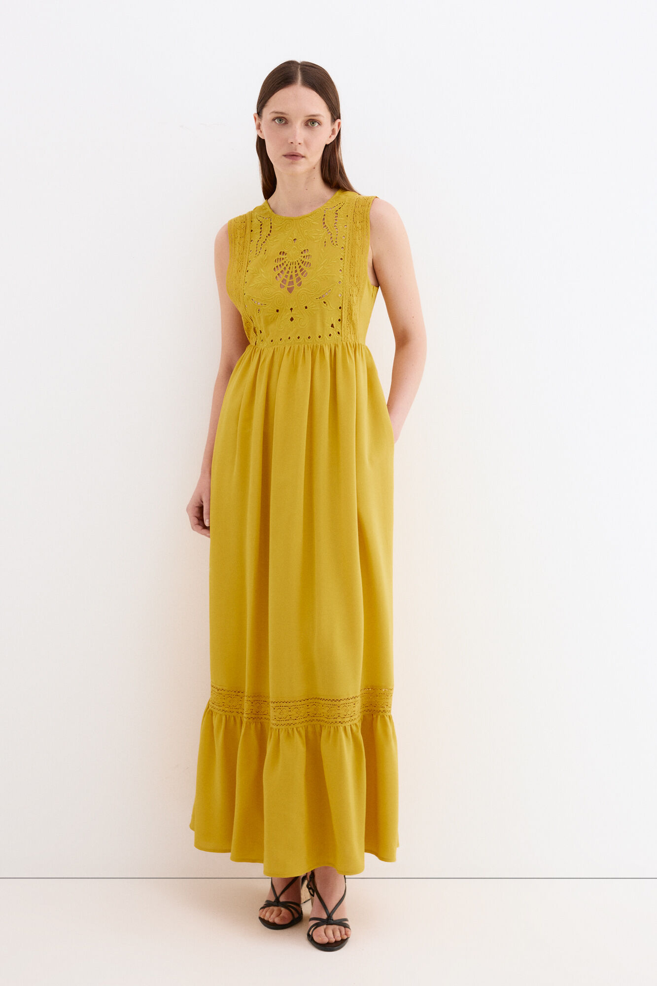 Pedro del Hierro Embroidered romantic dress Yellow