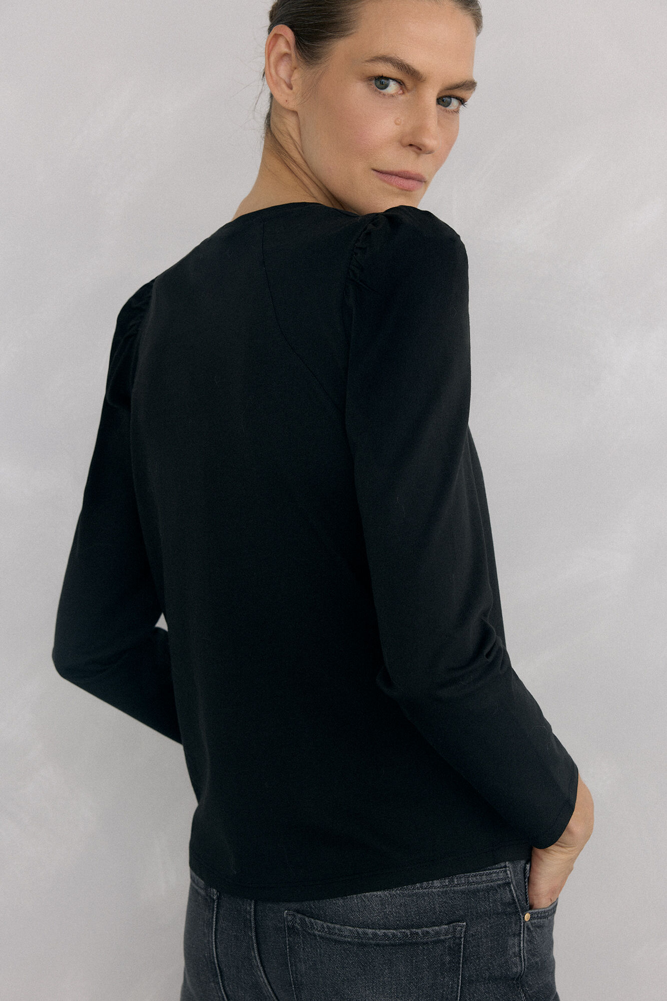 Pedro del Hierro Camiseta b&aacute;sica frunce Black