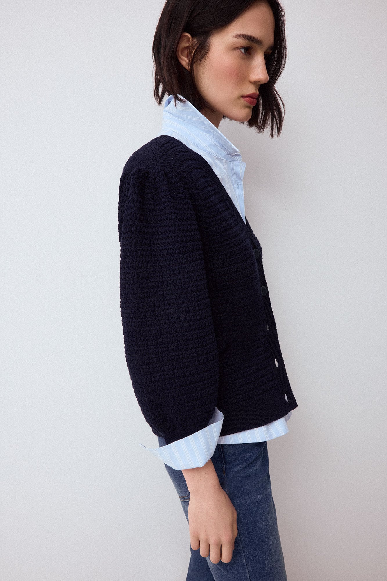 Pedro del Hierro Openwork structure puffed sleeve jacket Blue