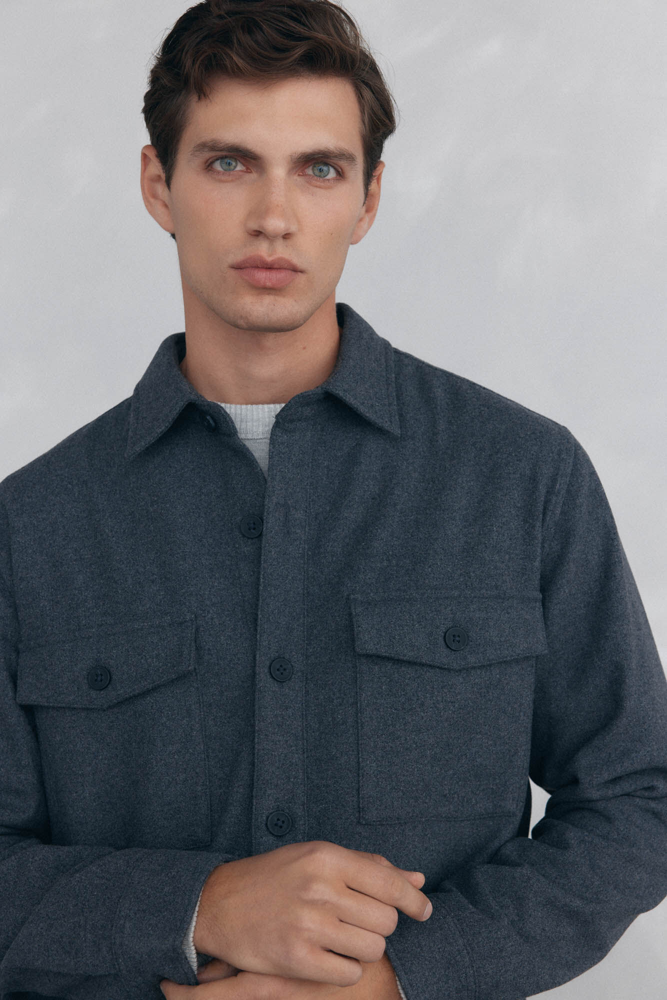 Pedro del Hierro Plain wool overshirt Grey