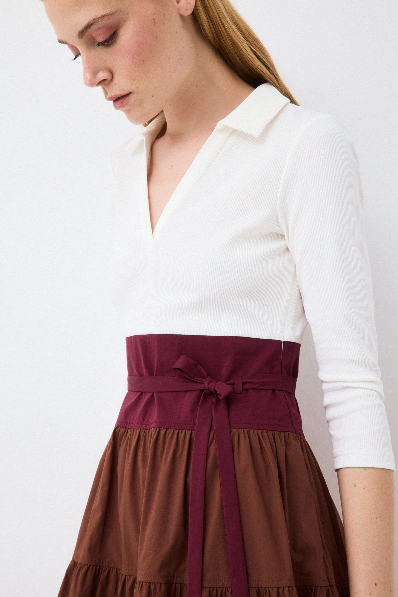 Pedro del Hierro Vestido combinado manga tr&ecirc;s quartos Marrom