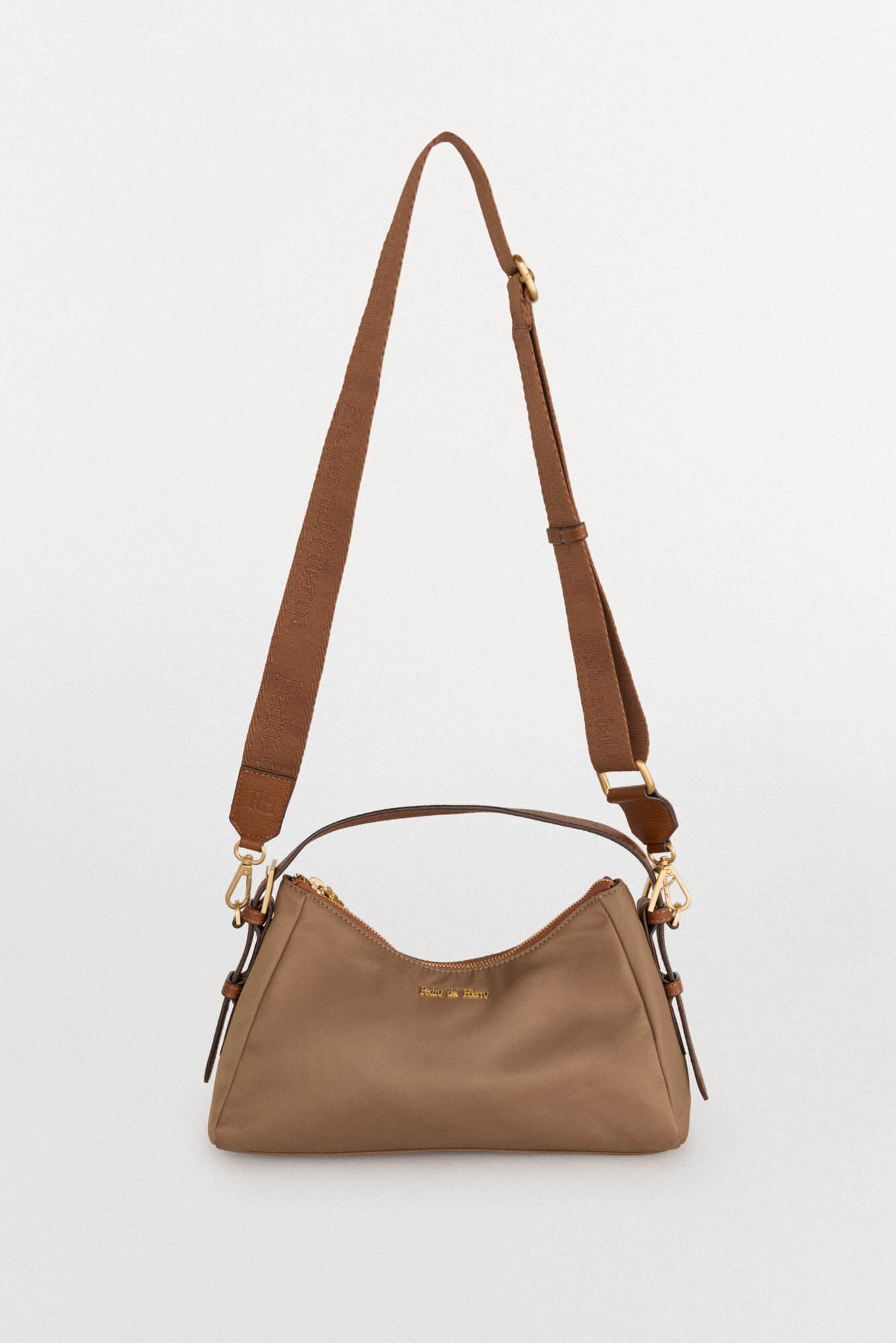 Pedro del Hierro Nylon shoulder bag with zip fastening Beige