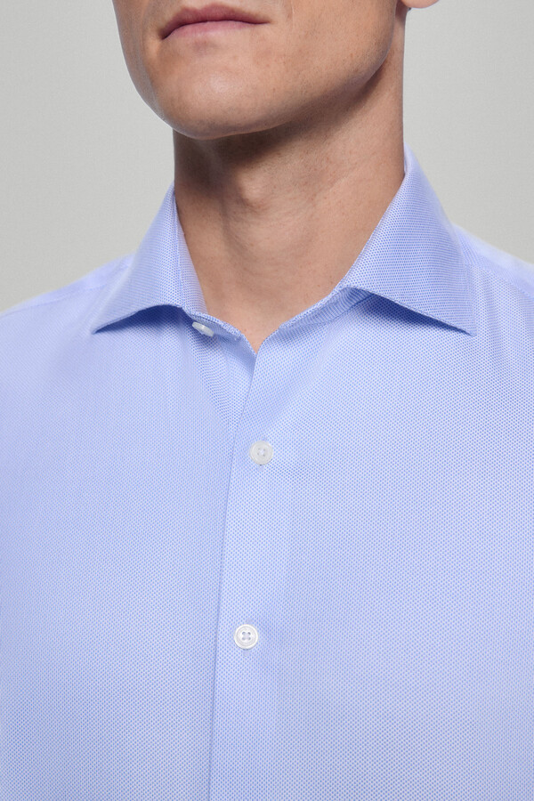 Pedro del Hierro camisa vestir gemelos estructura lisa non iron + antimanchas Azul