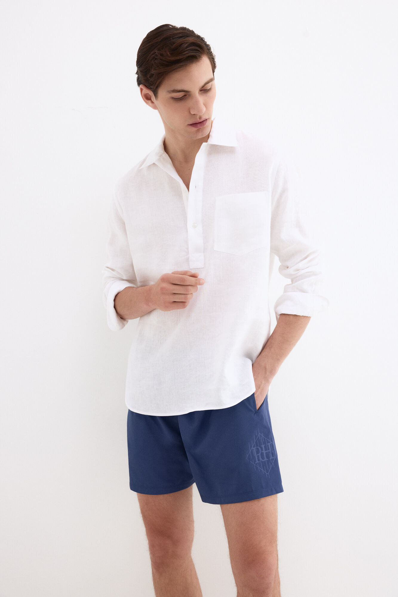 Pedro del Hierro Fato de banho liso com logo grande lateral Azul