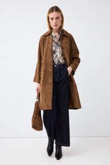 Pedro del Hierro Long suede leather coat Brown