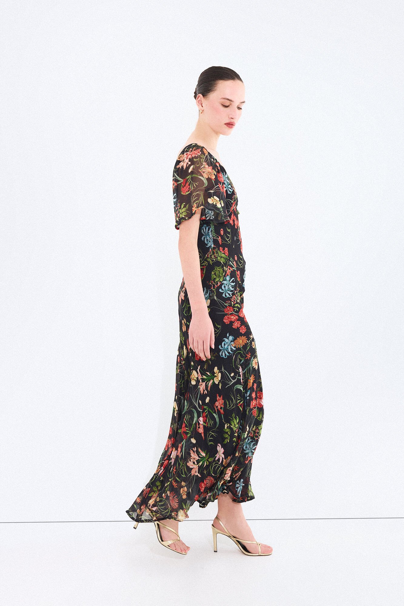 Pedro del Hierro Long printed dress with slits Blue