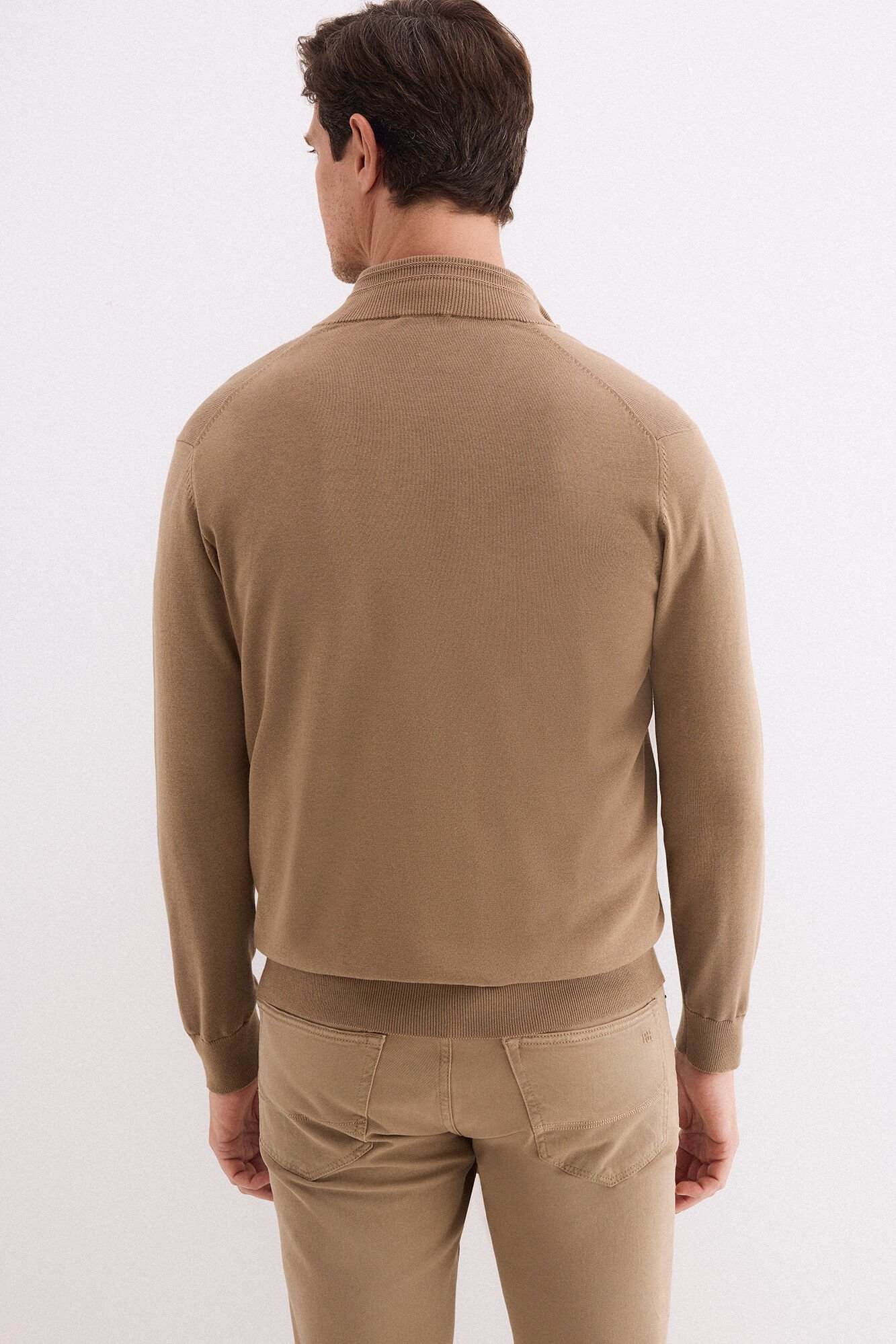 Pedro del Hierro Premium cotton jersey-knit zip fastening cardigan Beige