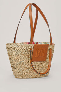Pedro del Hierro Raffia basket bag with puffy logo Brown