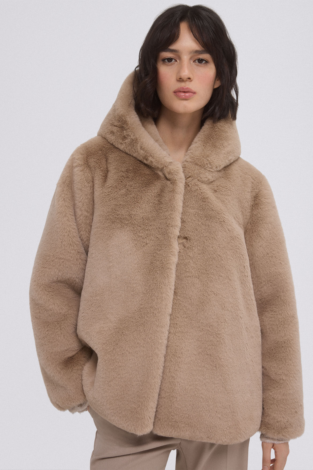 Pedro del Hierro Fake fur hood jacket Grey