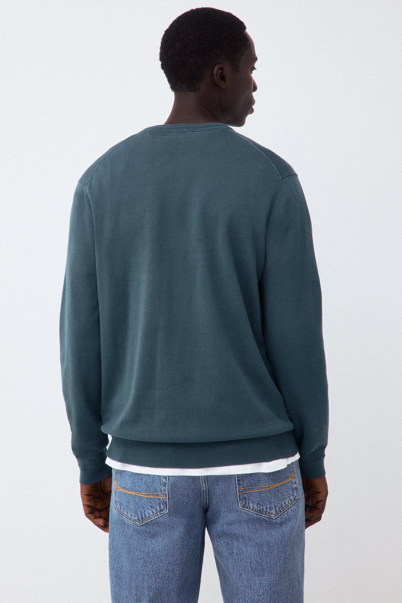 Pedro del Hierro Premium cotton fine knit V-neck jumper Green