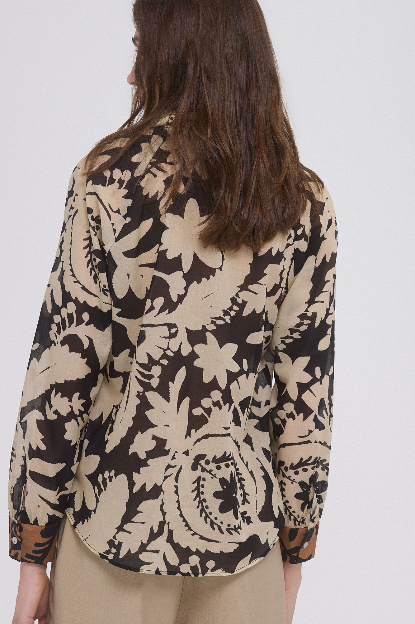 Pedro del Hierro Printed cotton voile shirt Brown