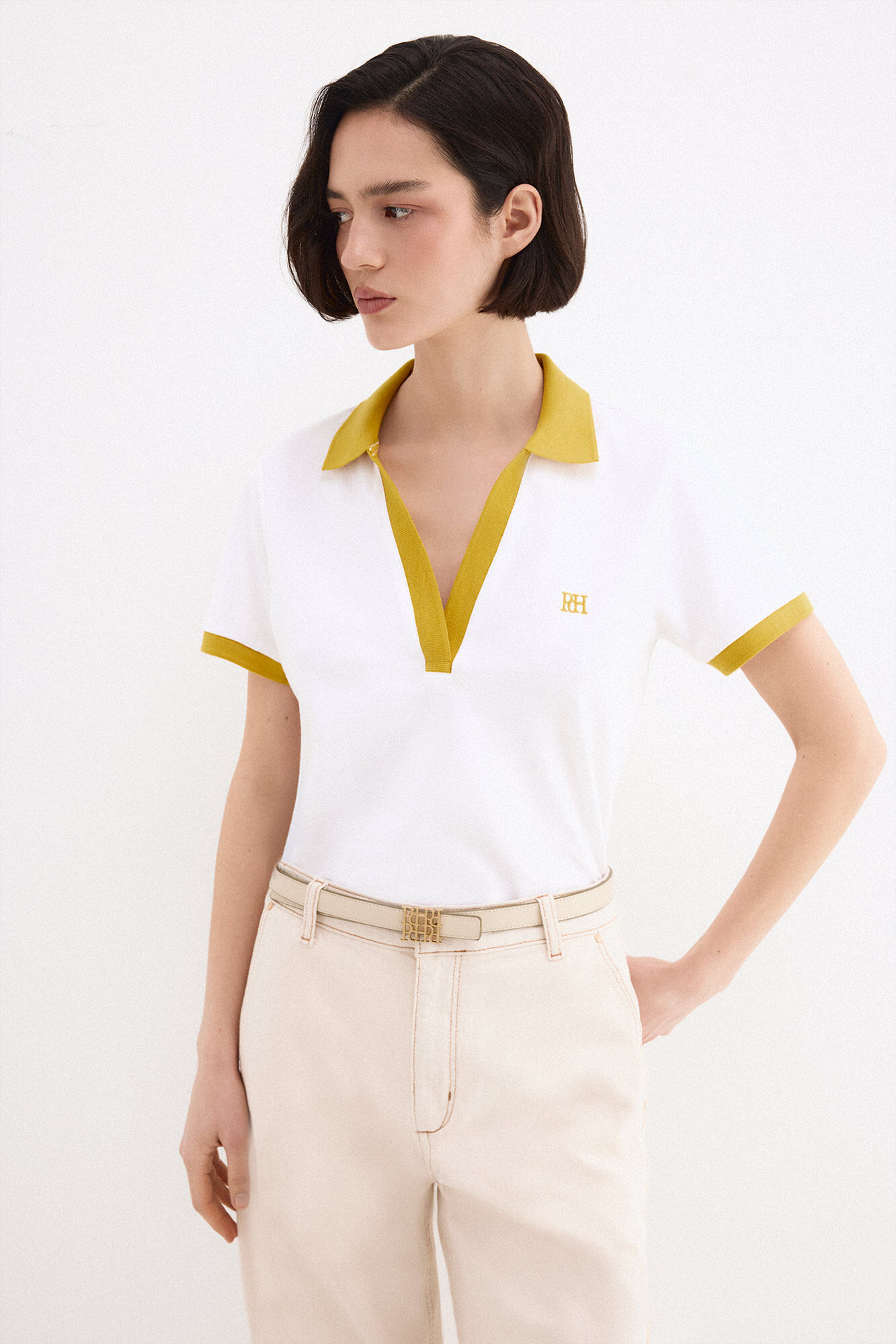 Pedro del Hierro Short sleeve contrast polo shirt Yellow