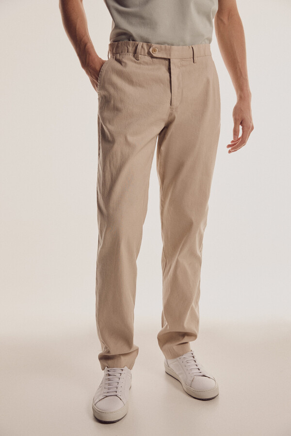 Pedro del Hierro Regular fit chinos in cotton and linen mix Beige