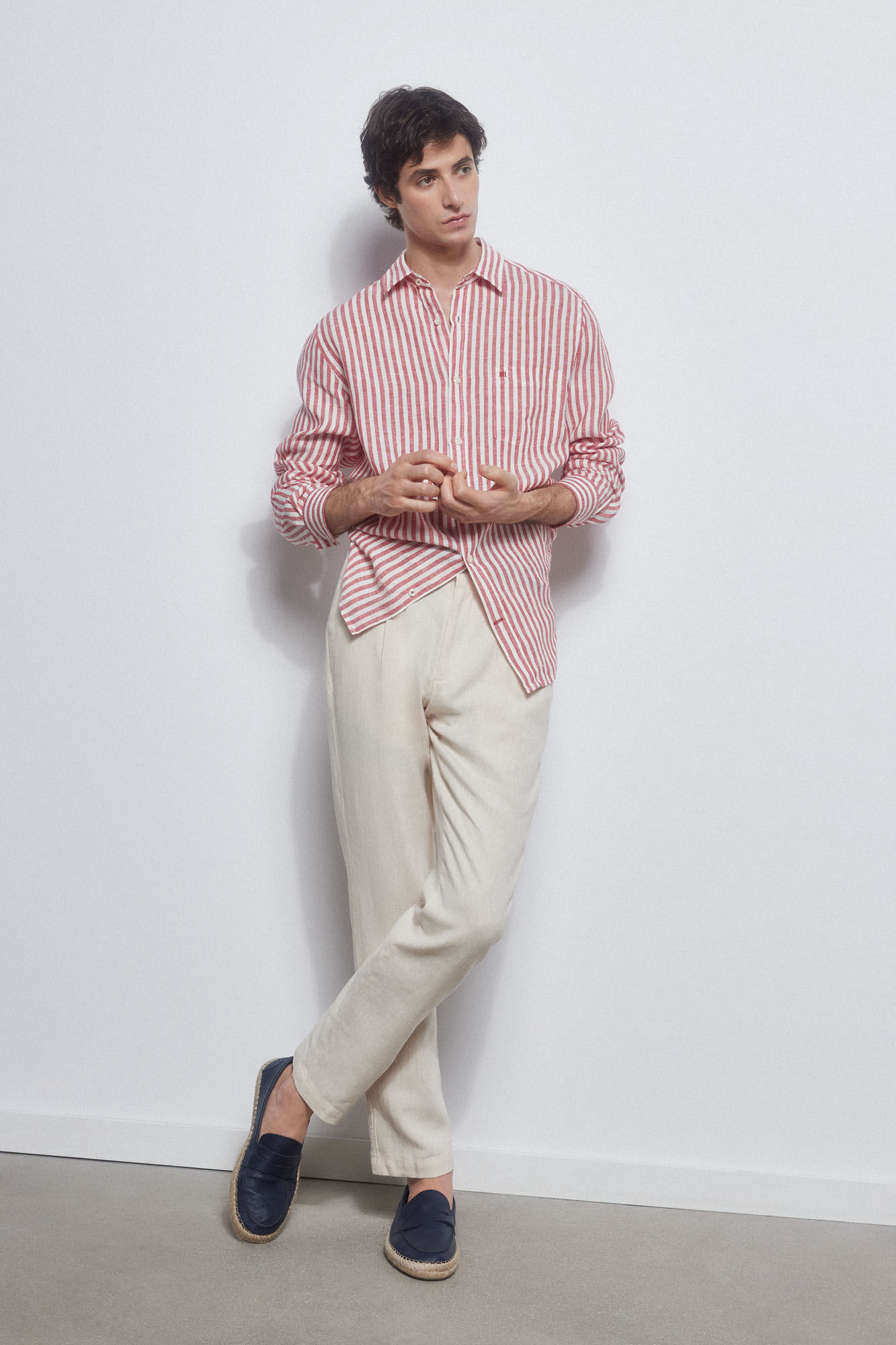 Pedro del Hierro Striped linen shirt Red