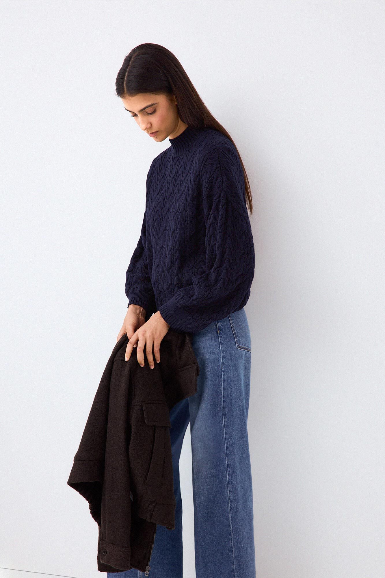 Pedro del Hierro Spanish cotton cross-knit loose jumper Blue