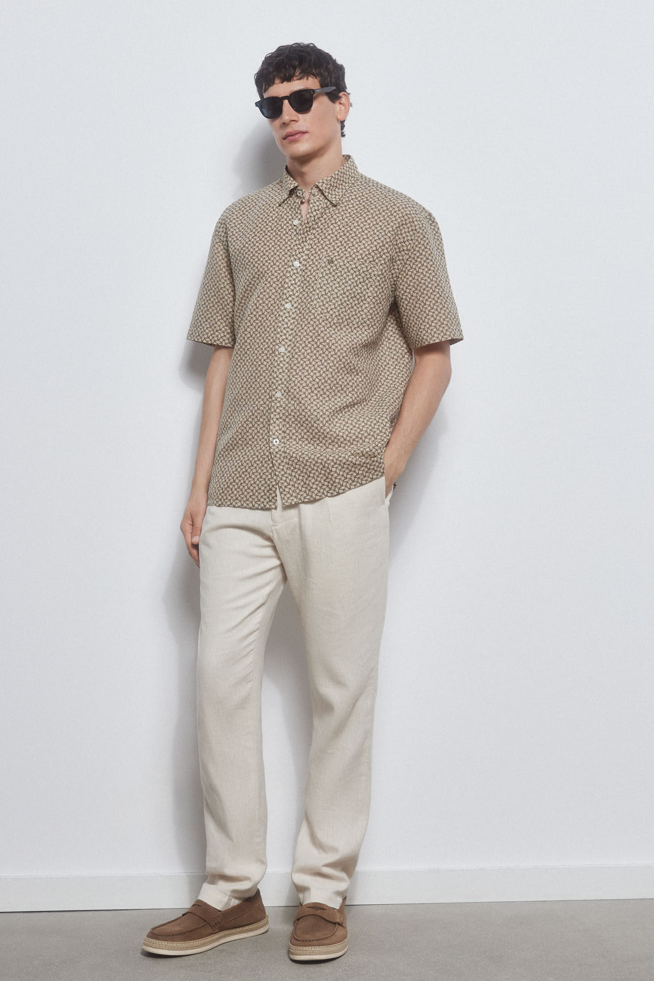 Pedro del Hierro Printed short-sleeved shirt Beige