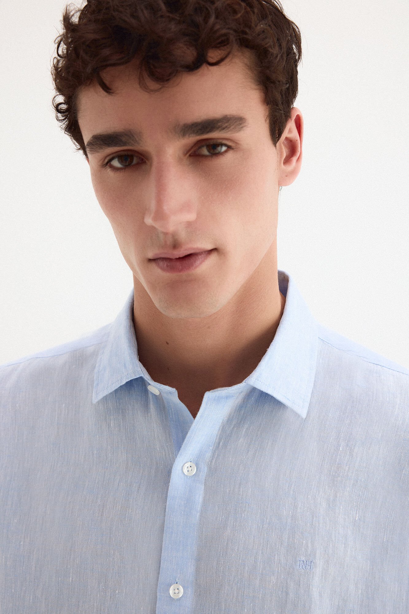 Pedro del Hierro Plain linen shirt Blue