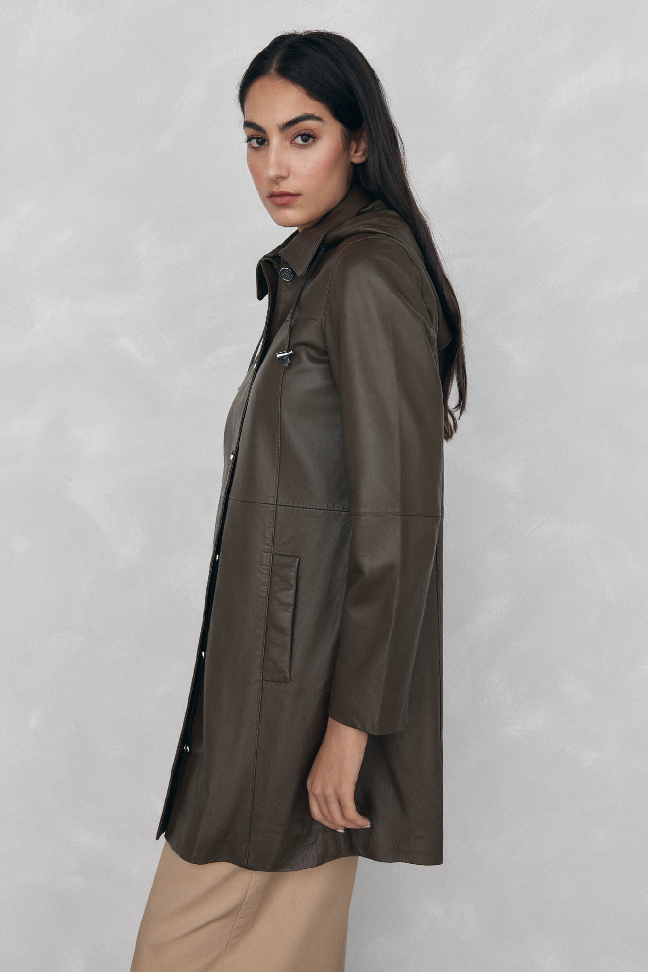 Pedro del Hierro Nappa leather jacket with hood Green