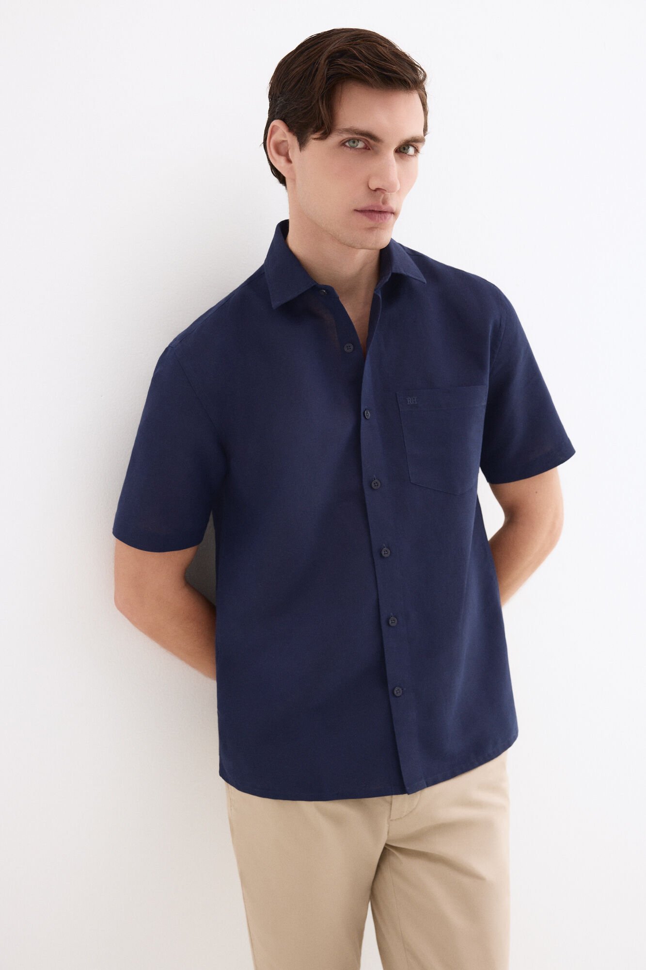 Pedro del Hierro Linen cotton plain shirt Blue