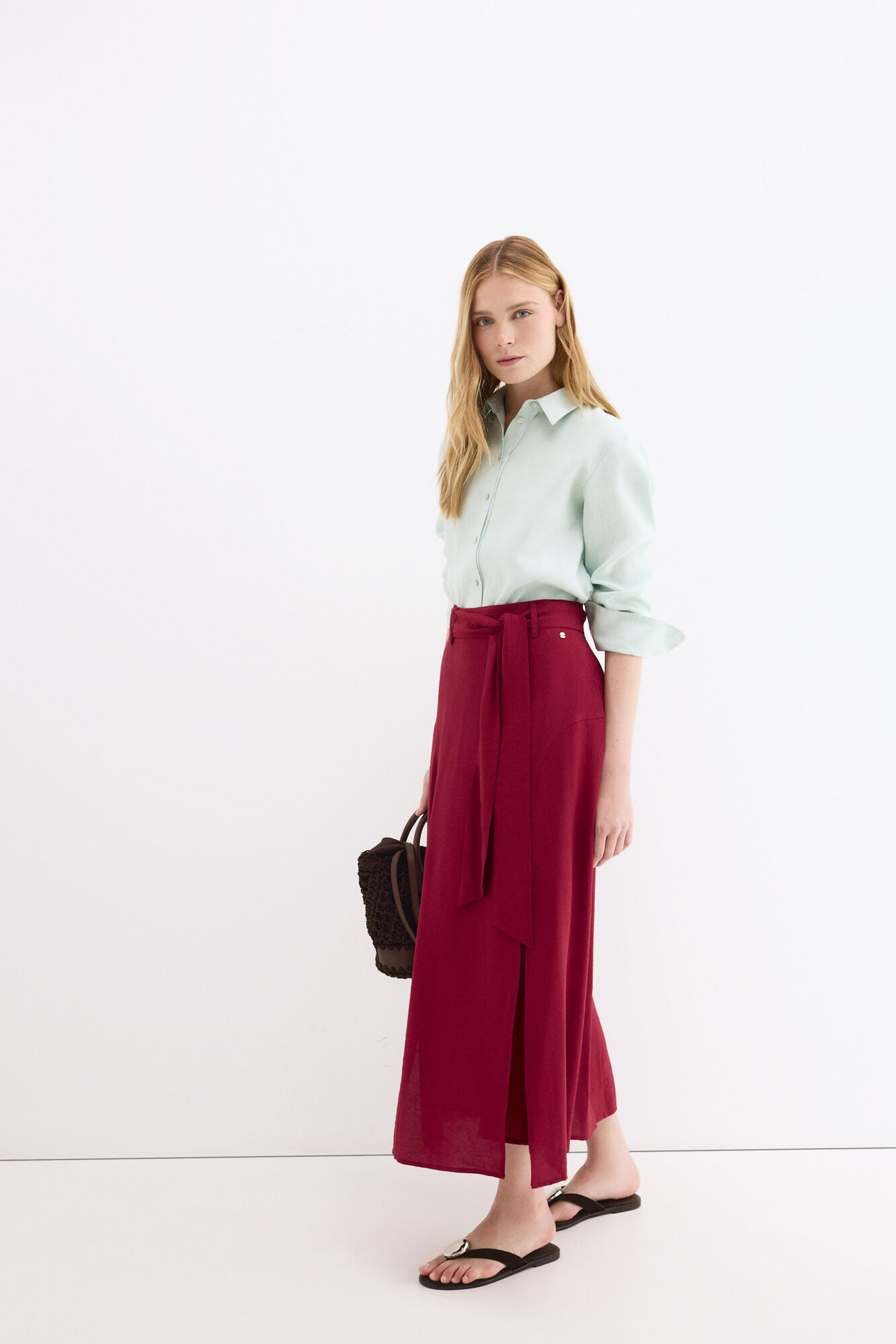 Pedro del Hierro Long slit skirt Burgundy