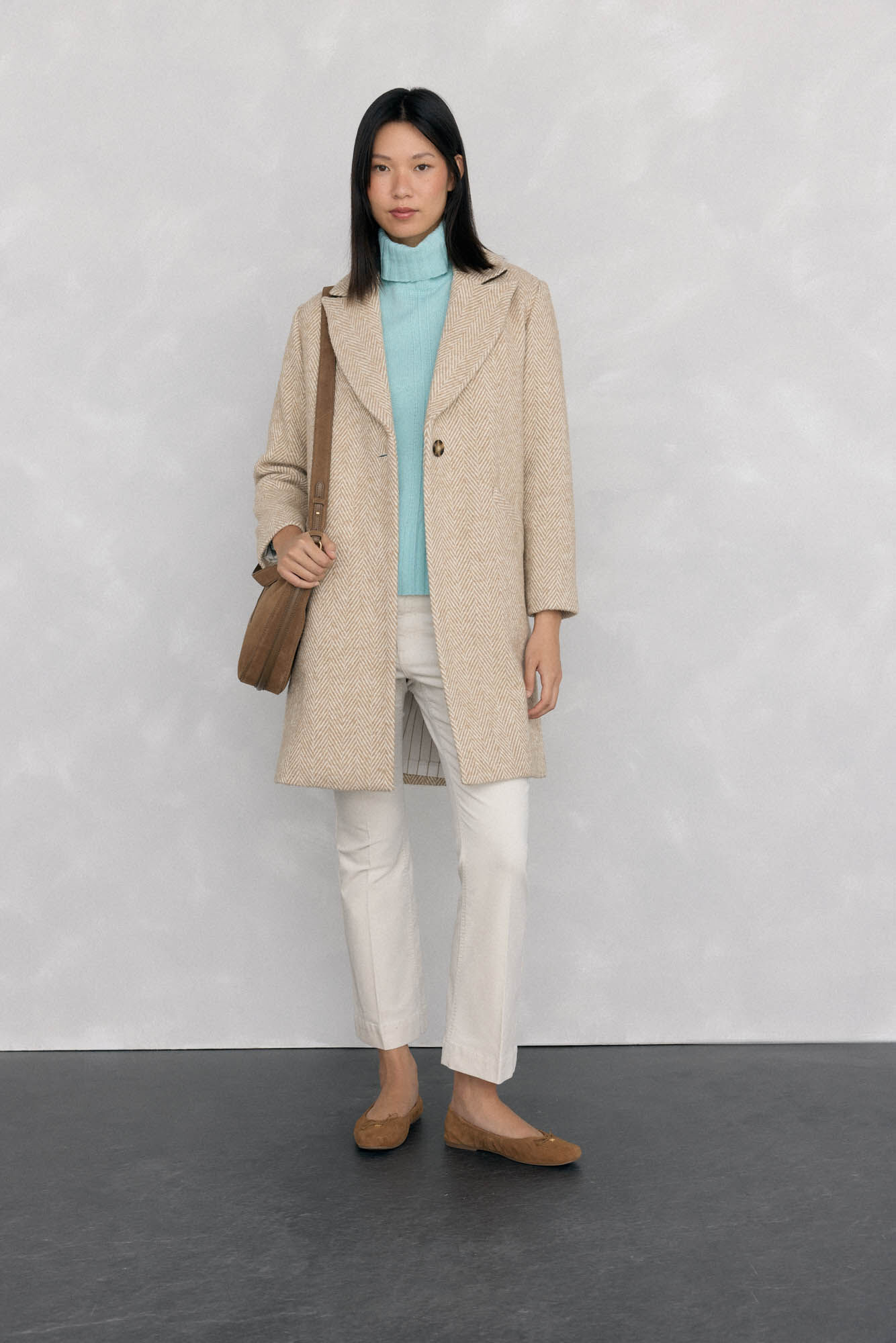 Pedro del Hierro Straight fabric herringbone Beige