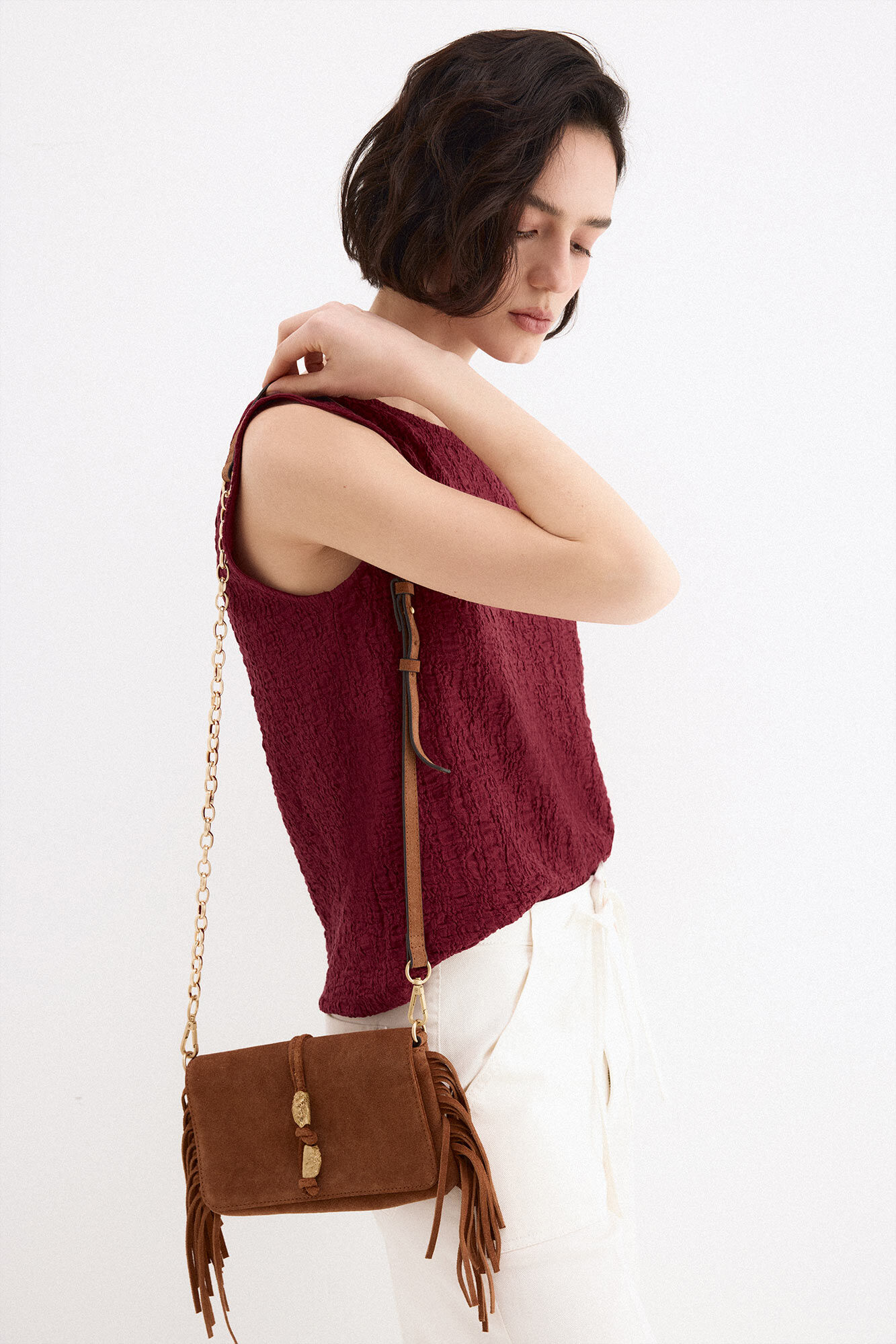 Pedro del Hierro Wrinkled fabric sleeveless top Burgundy