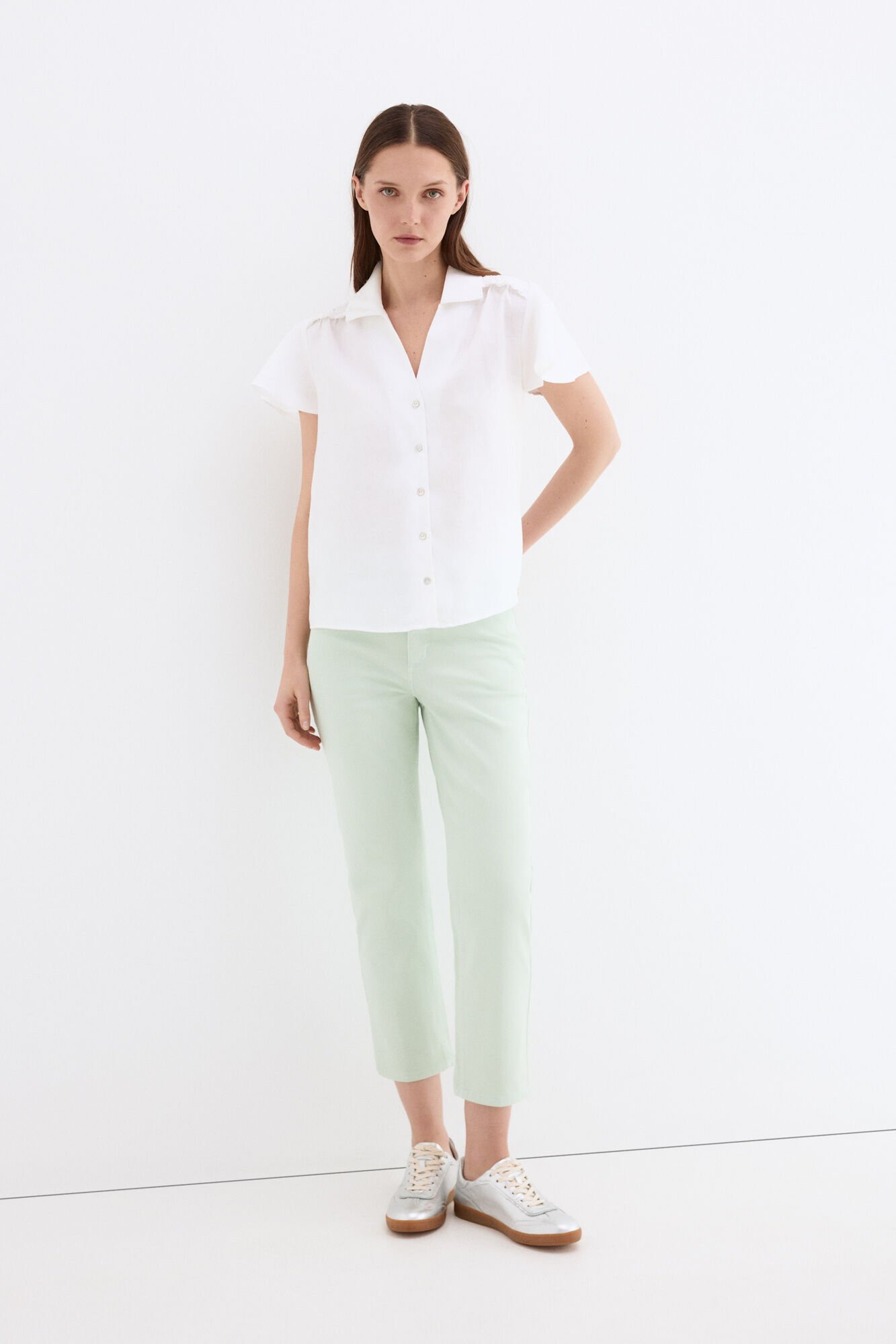 Pedro del Hierro Blusa em linho de manga curta Branco