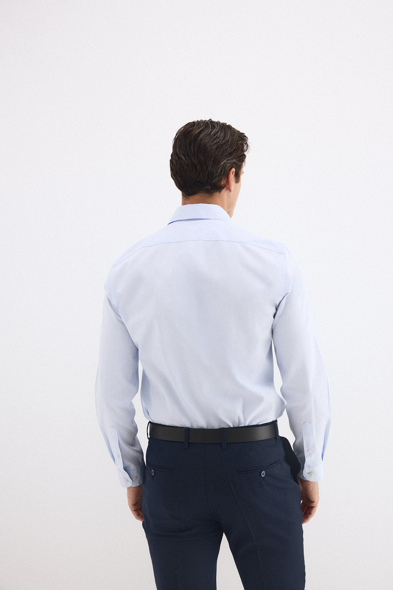 Pedro del Hierro Plain non-iron stain-resistant slim fit dress shirt Blue