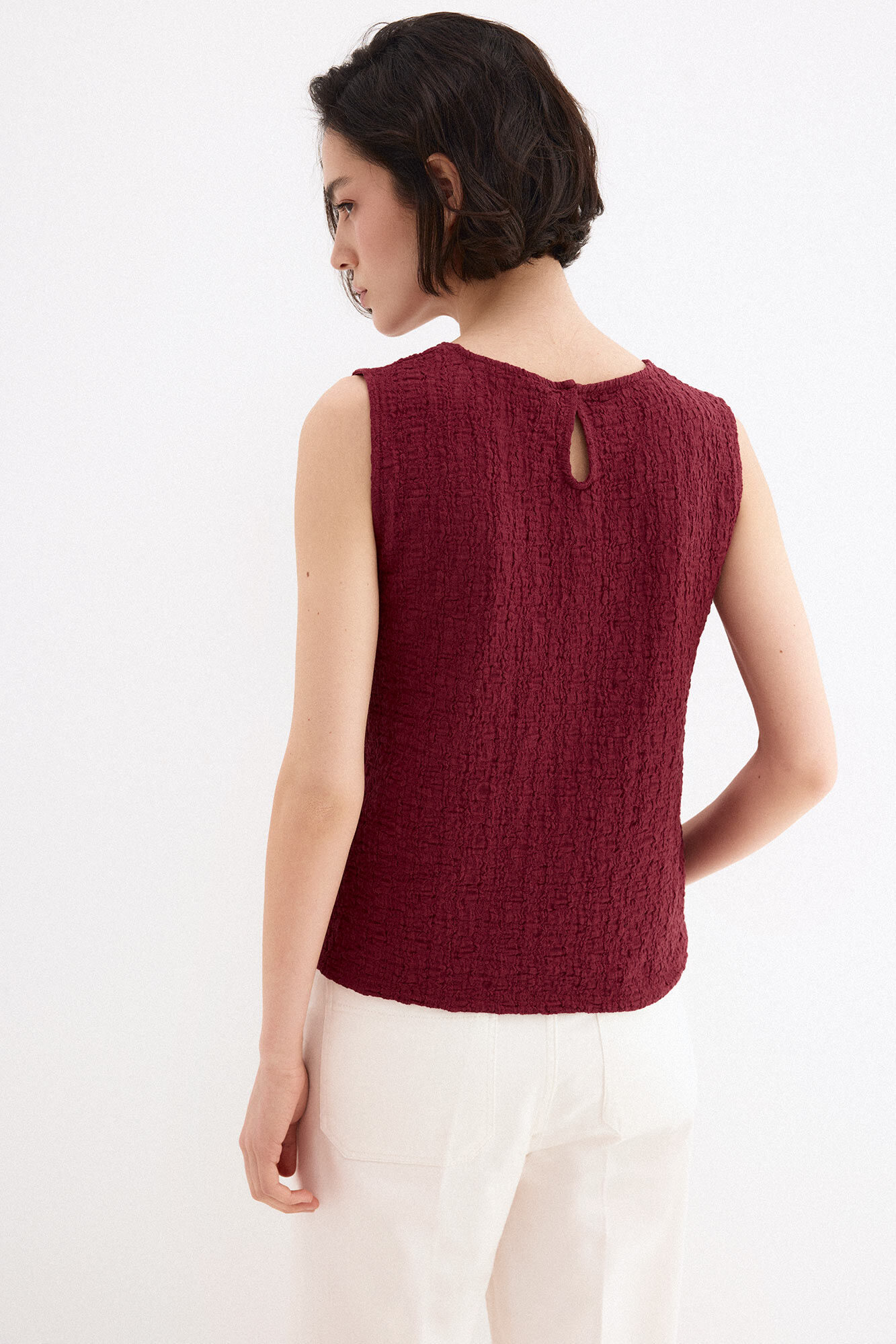 Pedro del Hierro Wrinkled fabric sleeveless top Burgundy