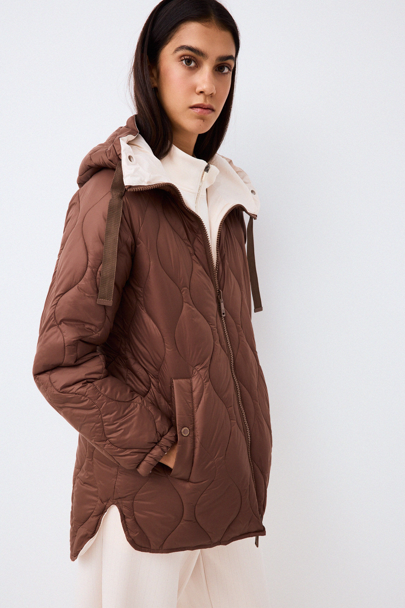 Pedro del Hierro Reversible long hooded parka Brown