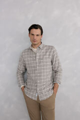 Pedro del Hierro Checkered flannel shirt Italian fabric Beige