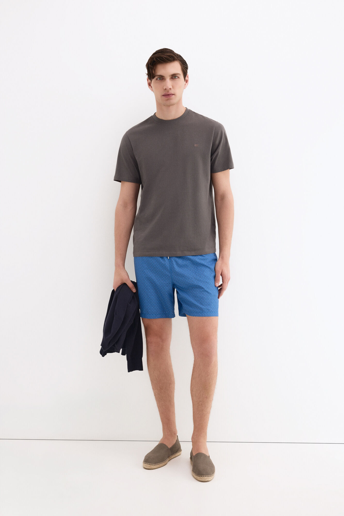 Pedro del Hierro Fato de banho micro estampado geom&eacute;trico Azul