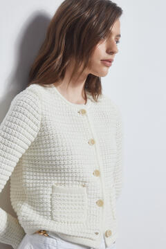 Pedro del Hierro Cropped knit cardigan with texture. Crudo