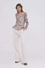 Pedro del Hierro Printed shoulder pad blouse. Ivory