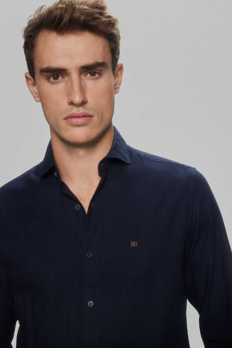 Pedro del Hierro Textured cashmere touch shirt Blue