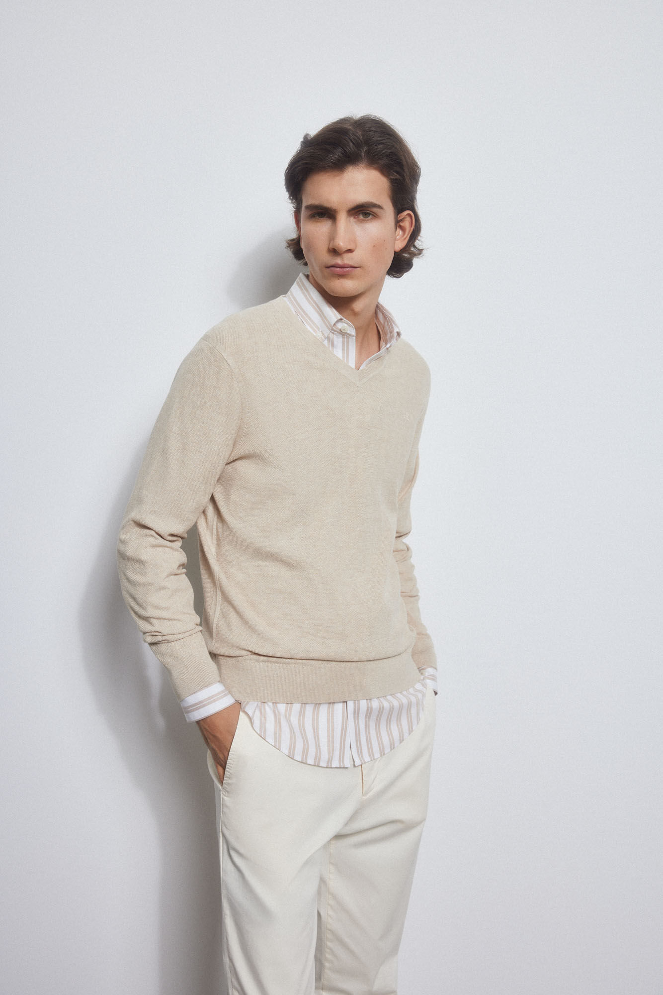 Pedro del Hierro Camisola linho gola bico fina Beige