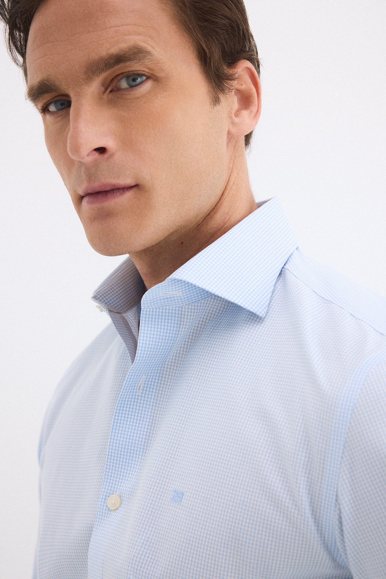 Pedro del Hierro Plaid non-iron stain-resistant dress shirt Blue