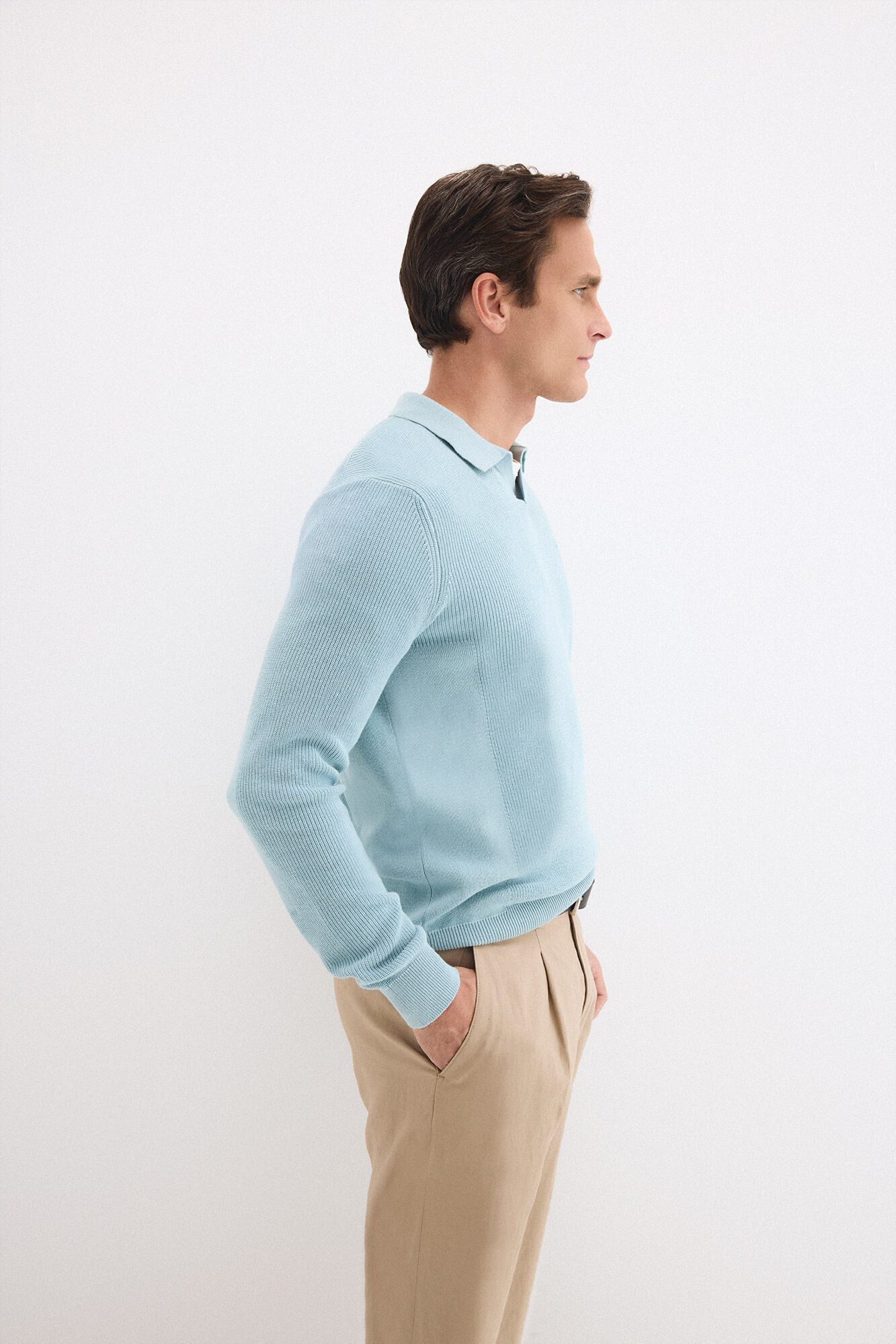 Pedro del Hierro Cotton ribbed long sleeve polo jumper Blue