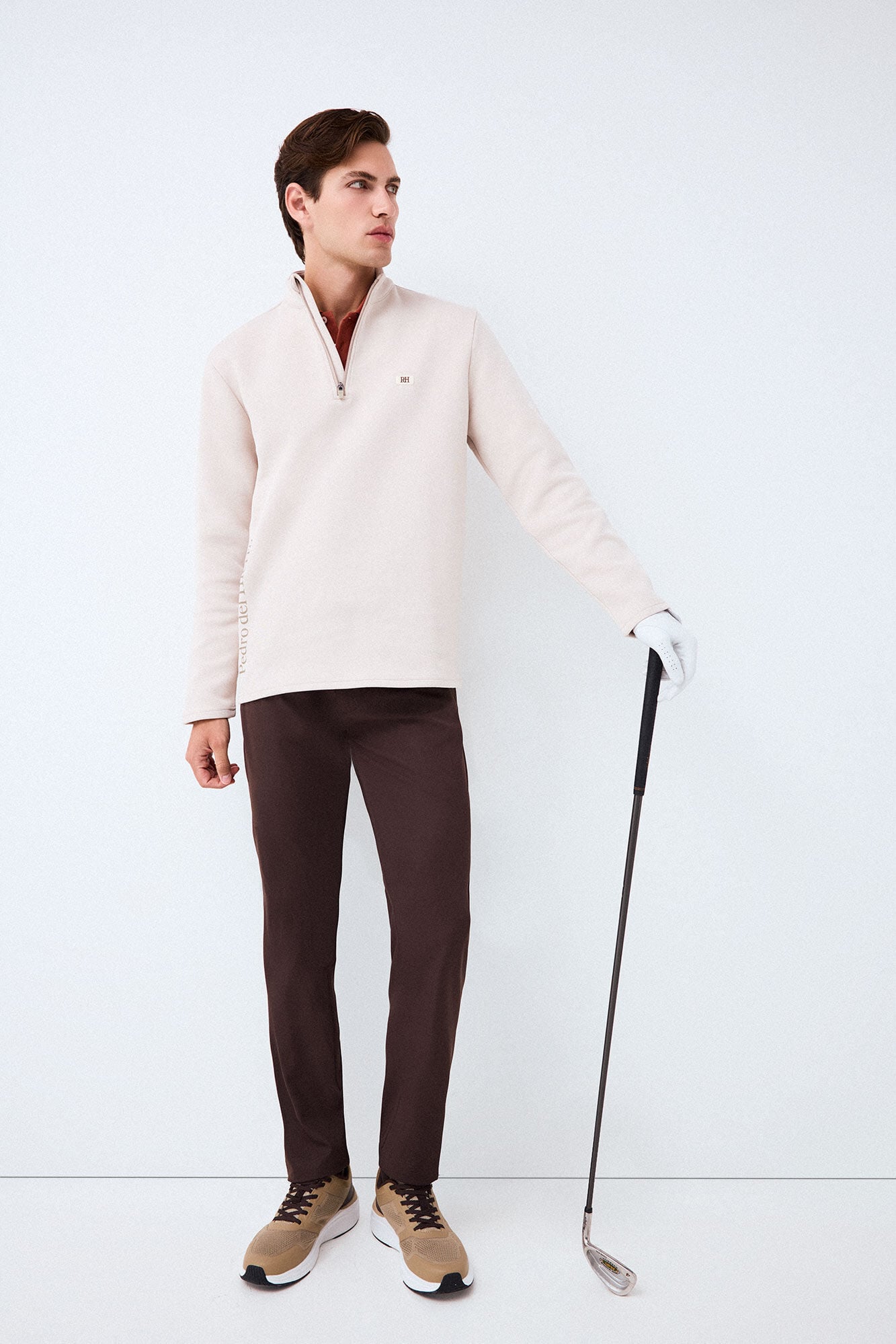 Pedro del Hierro Technical Golf funnel neck sweatshirt Beige