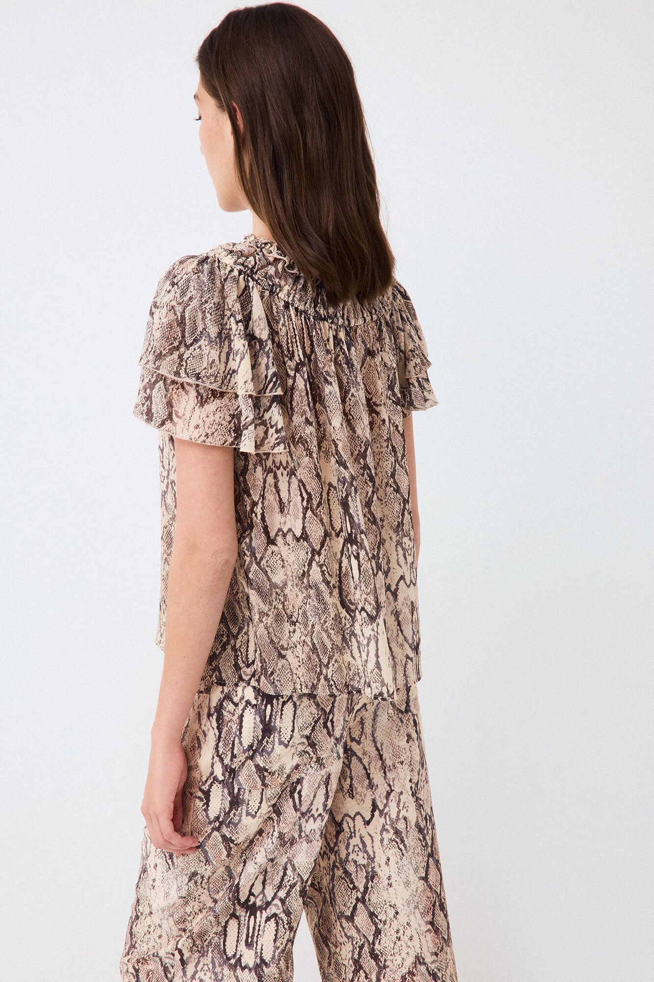 Pedro del Hierro Blusa estampada manga com folhos Marrom