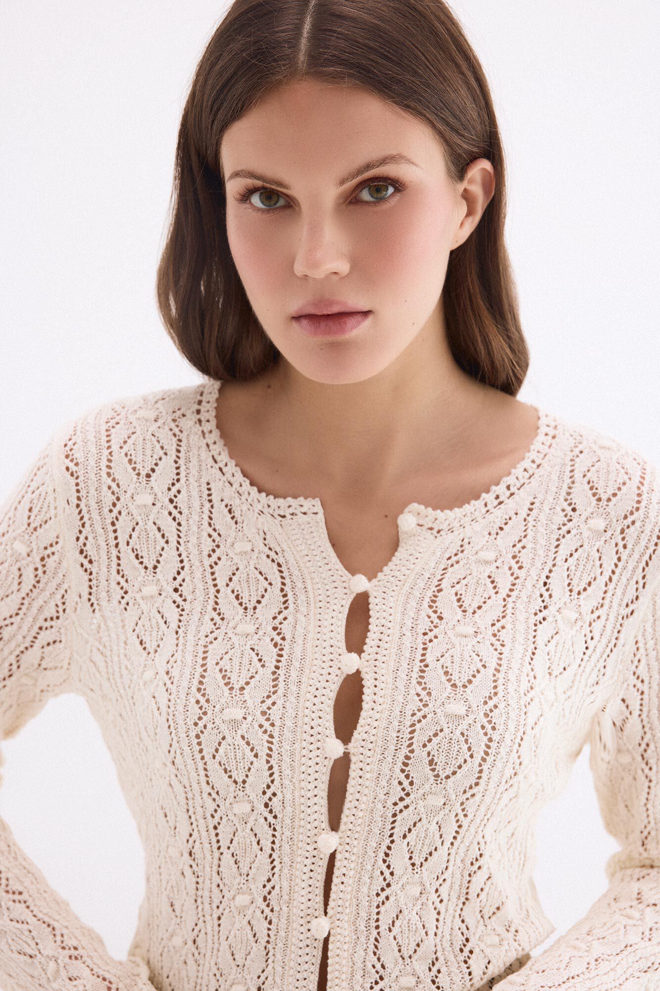 Pedro del Hierro Fancy openwork with crochet trim jacket