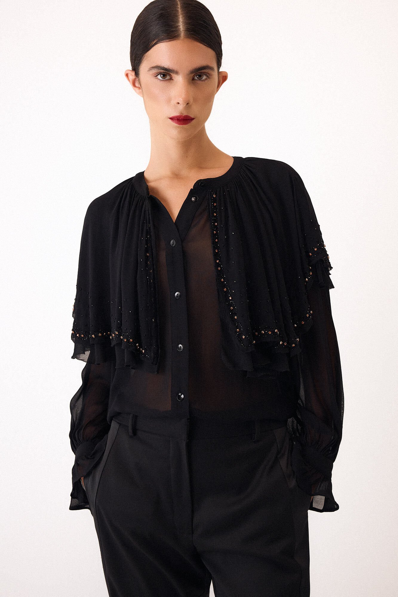 Pedro del Hierro Embroidered cape blouse Black