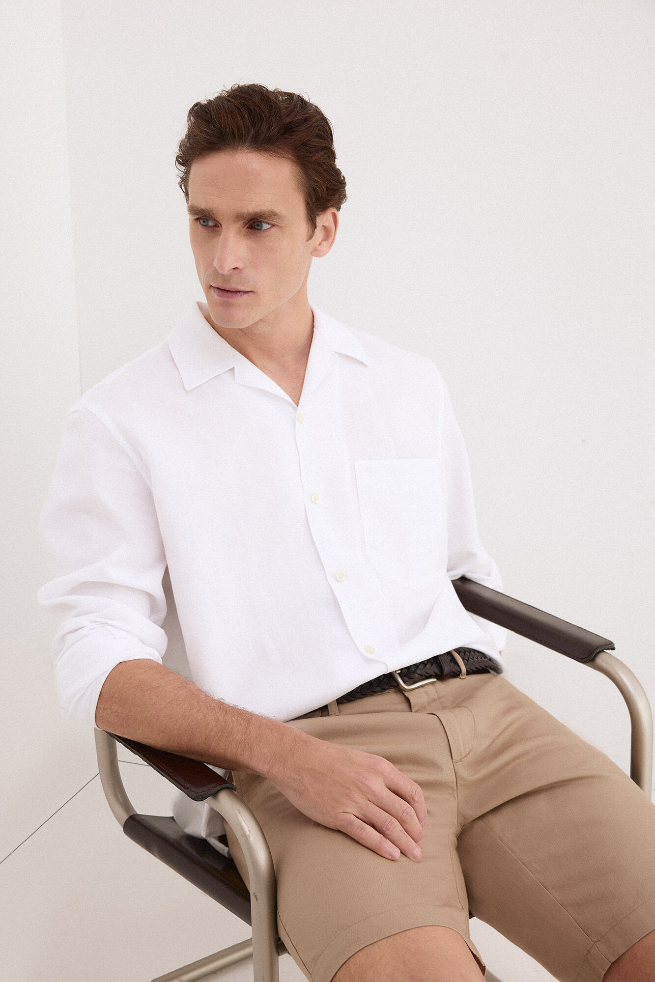 Pedro del Hierro Linen cotton long sleeve shirt White