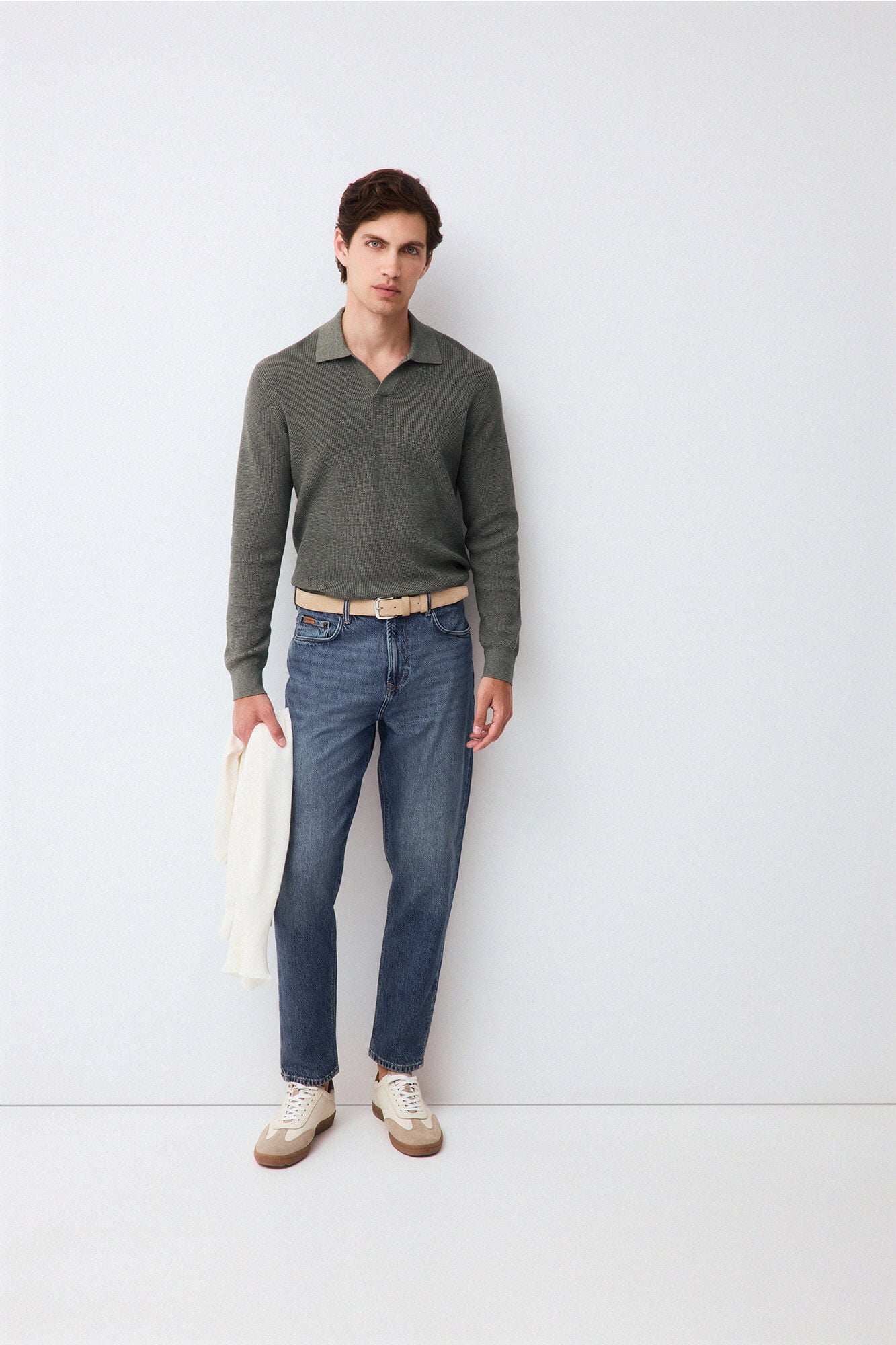 Pedro del Hierro Structured cotton polo neck knit jumper Green