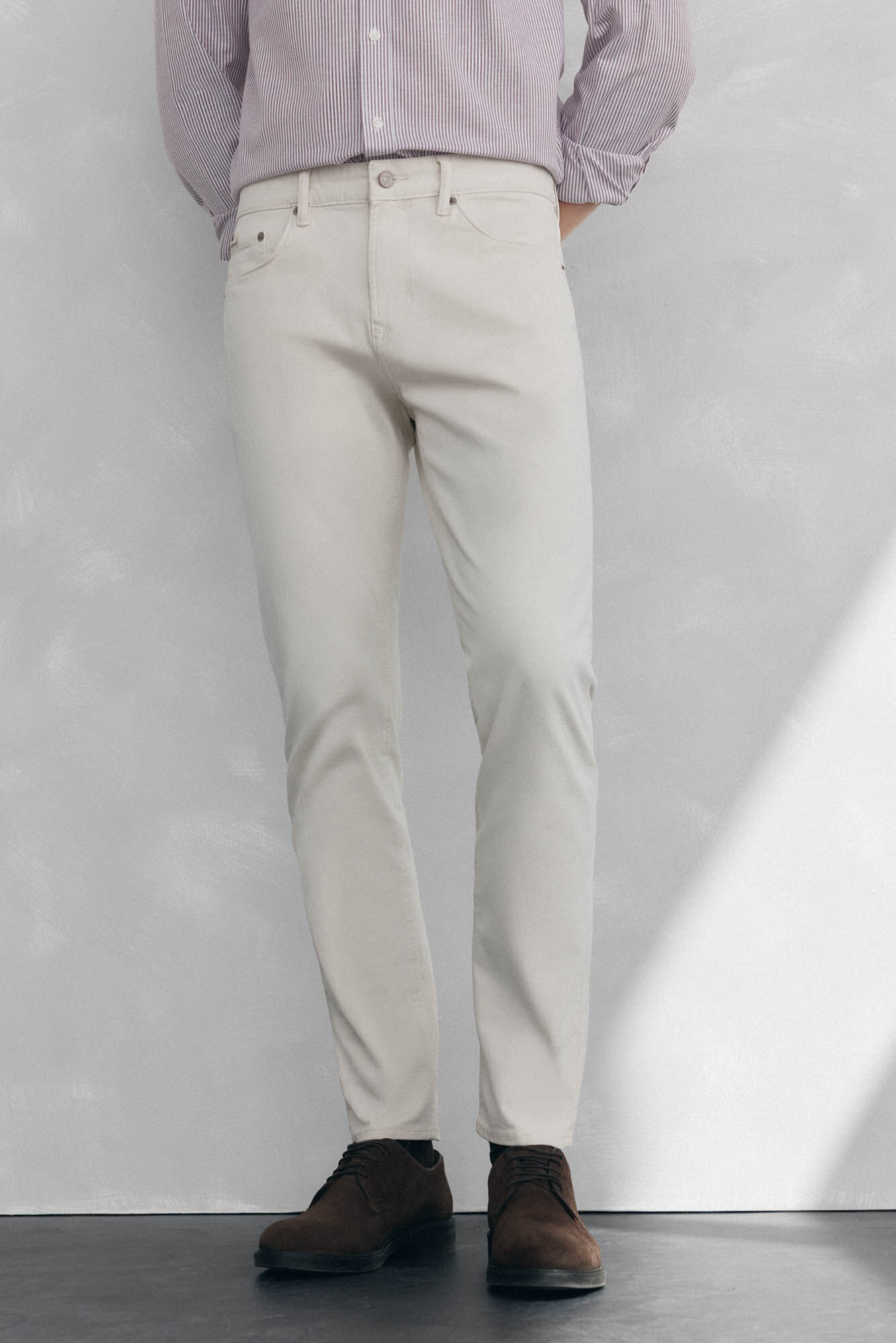 Pedro del Hierro Coloured slim fit 5-pocket trousers. Beige