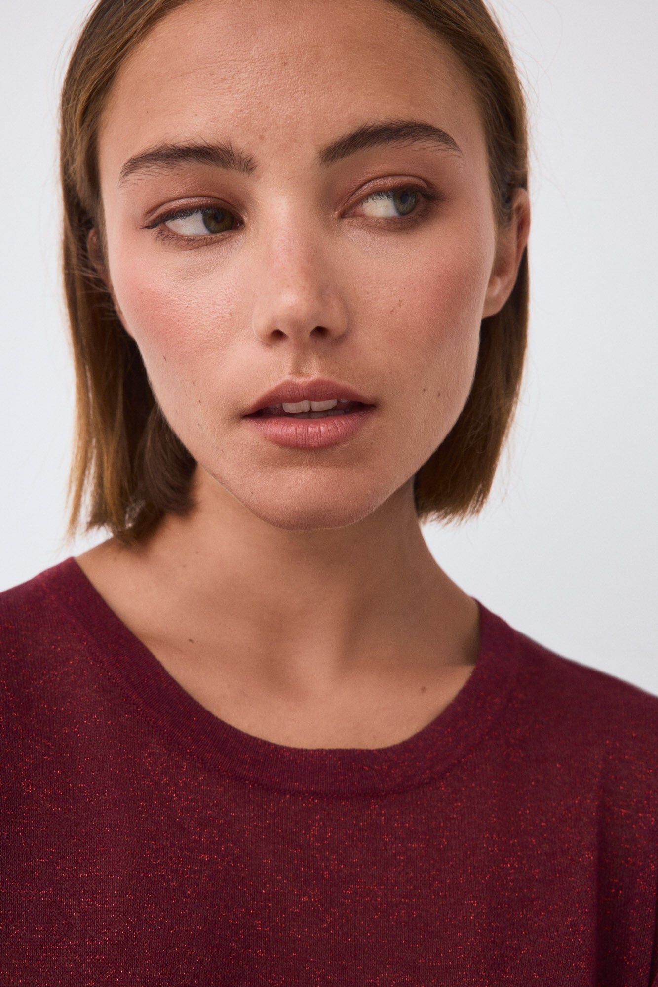 Pedro del Hierro Lurex knit long sleeve top Burgundy