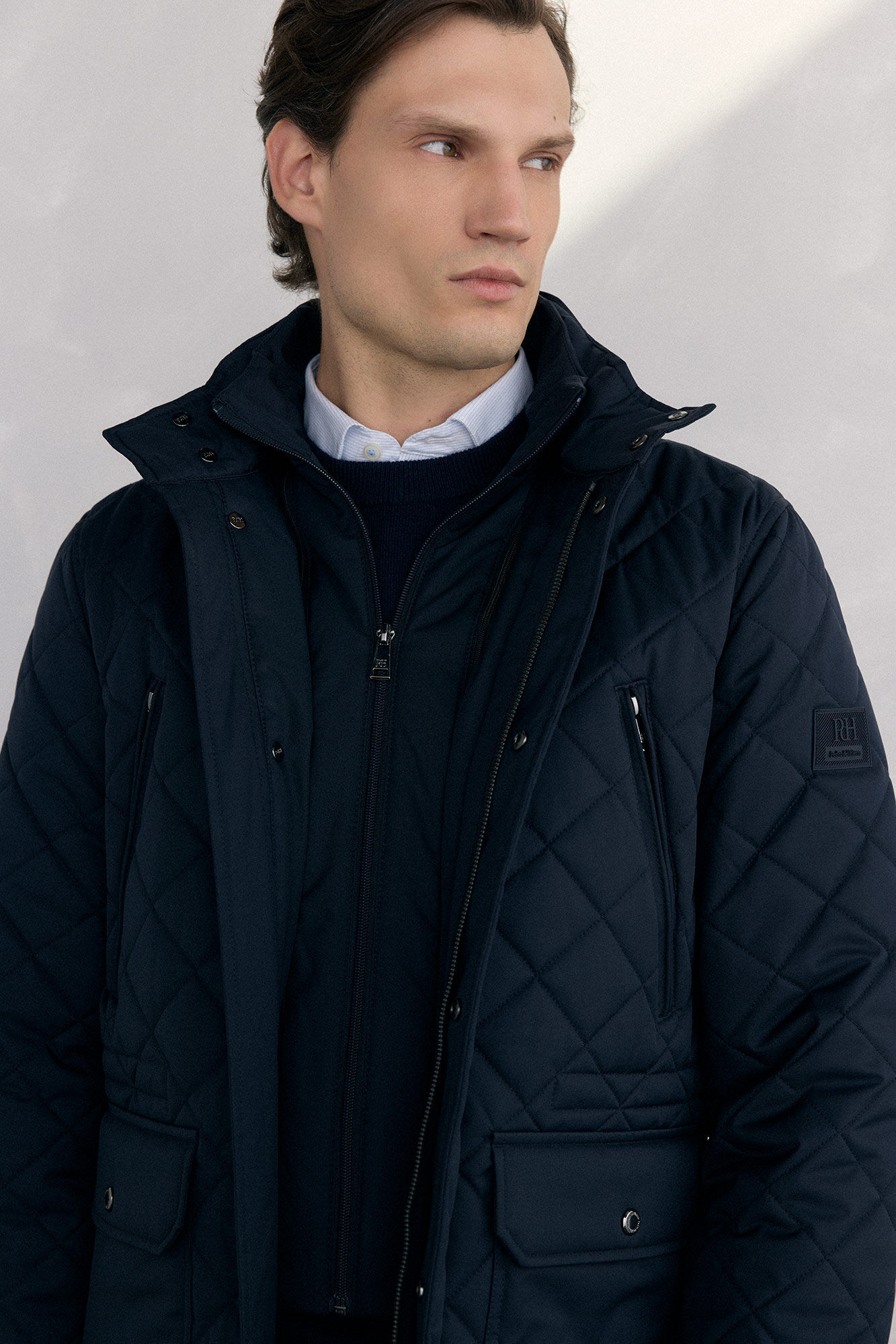 Pedro del Hierro Diamond-patterned quilted jacket Blue