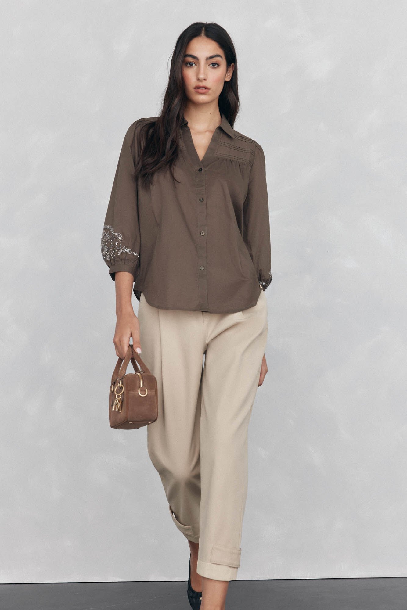 Pedro del Hierro Blusa amplia lisa bordados Verde