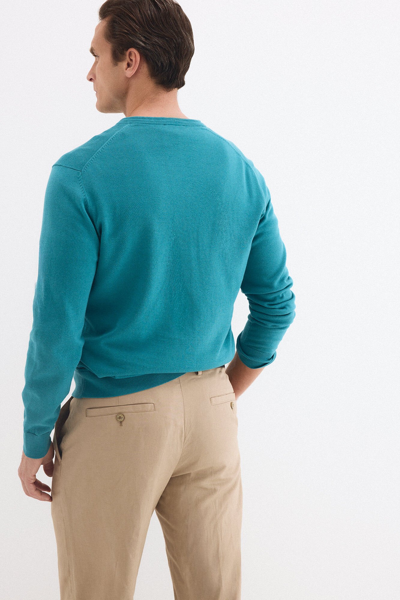 Pedro del Hierro Premium cotton knit V-neck jumper Turquoise